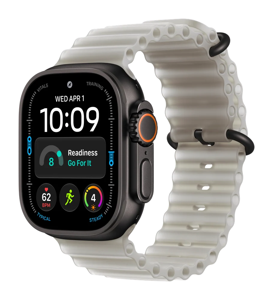 Apple Watch Ultra 4, Чёрный титан, Ocean Band, Полупрозрачный серый, Универсальный