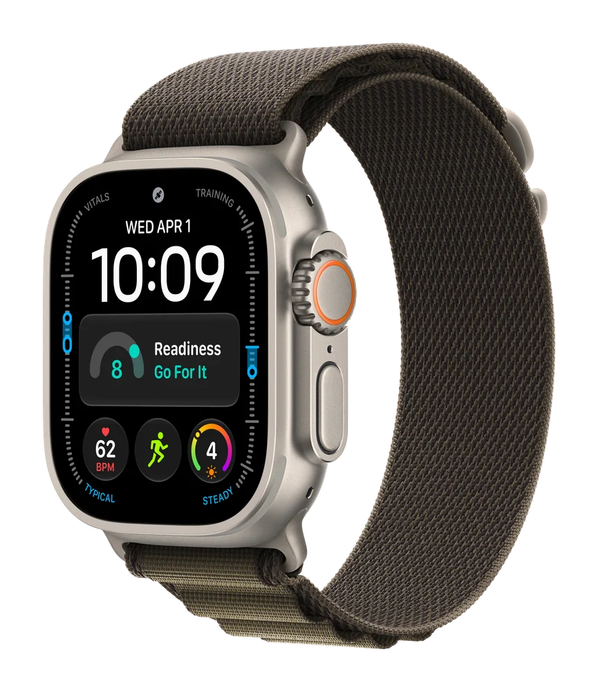 Apple Watch Ultra 4, Натуральный титан, Alpine Loop, Тёмно-оливковый, M