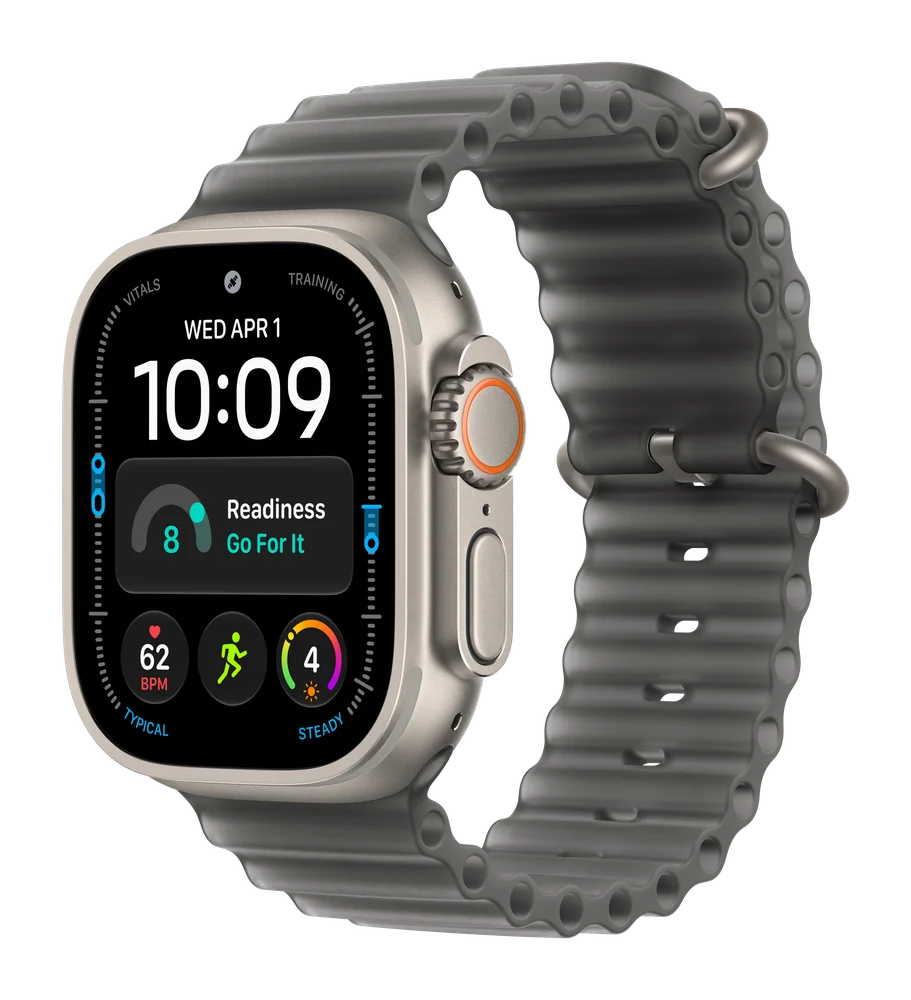 Apple Watch Ultra 4, Натуральный титан, Ocean Band, Полупрозрачный чёрный, Универсальный
