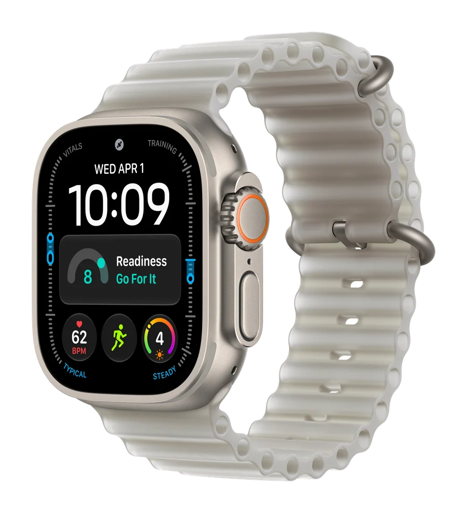 Apple Watch Ultra 4, Натуральный титан, Ocean Band, Полупрозрачный серый, Универсальный