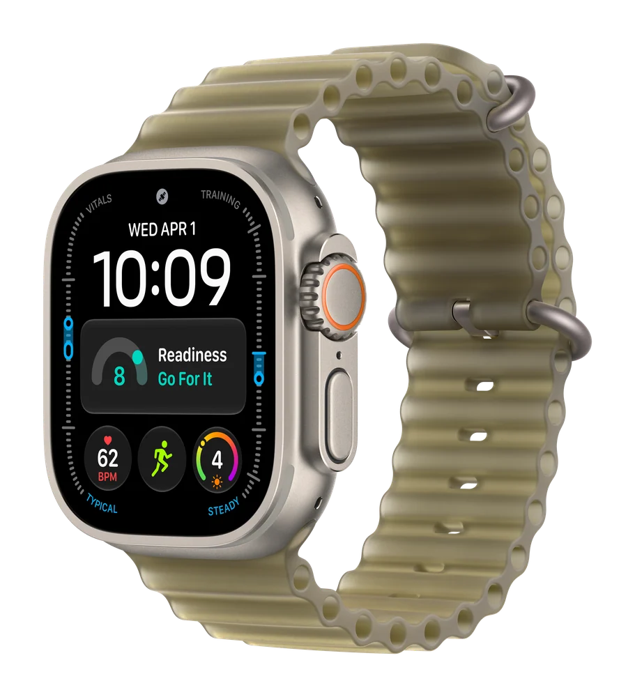 Apple Watch Ultra 4, Натуральный титан, Ocean Band, Полупрозрачный келп, Универсальный