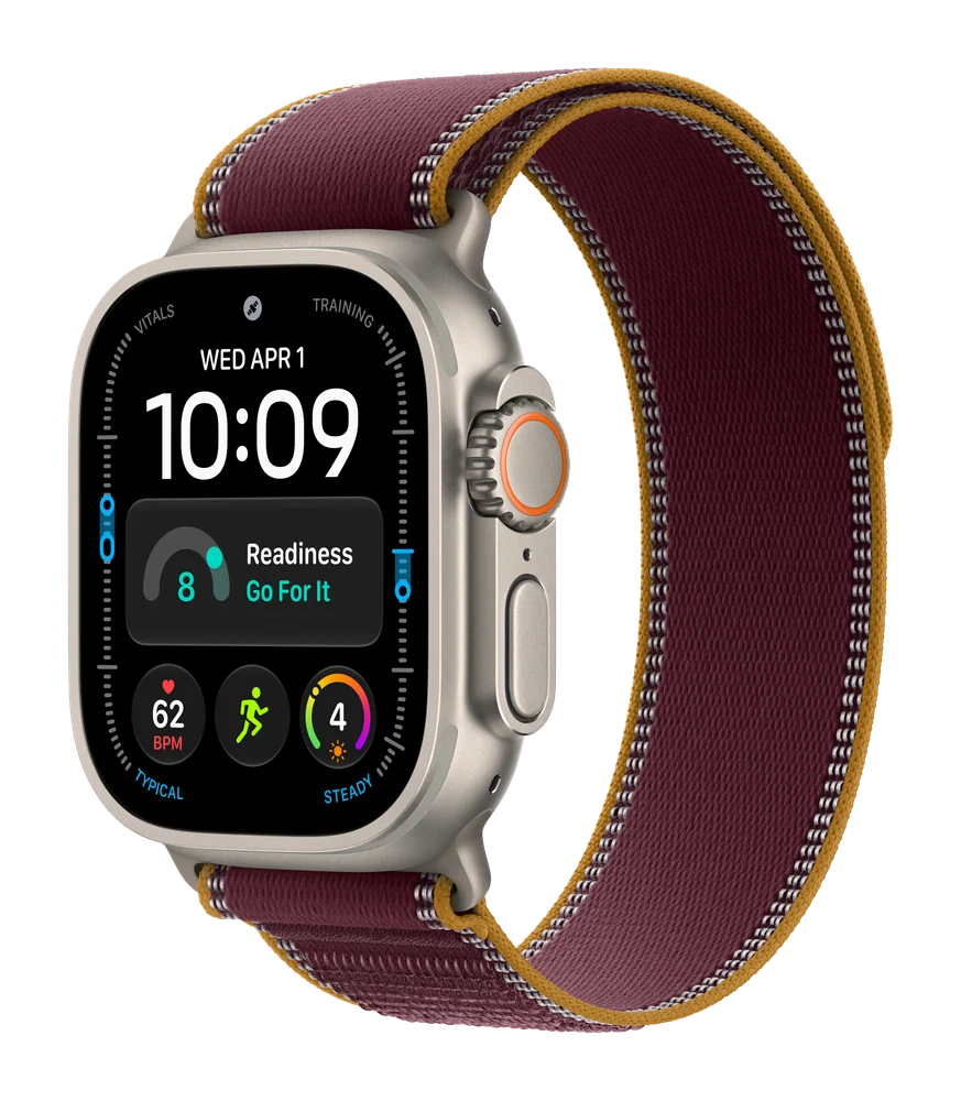 Apple Watch Ultra 4, Натуральный титан, Trail Loop, Бордовый, M/L