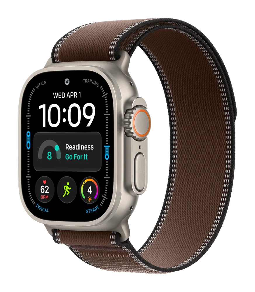 Apple Watch Ultra 4, Натуральный титан, Trail Loop, Тёмная умбра, S/M