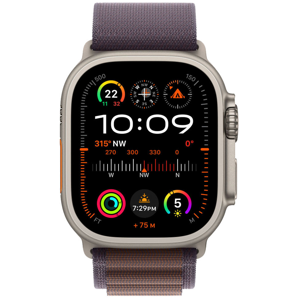 Часы Apple Watch Ultra 2, 49 мм, титан светлого цвета, ремешок Alpine цвета индиго (2023)