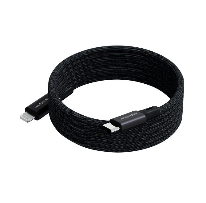 Магнитный кабель magssory link l USB-C lightning MFI, 1,2 m, черный, Черный