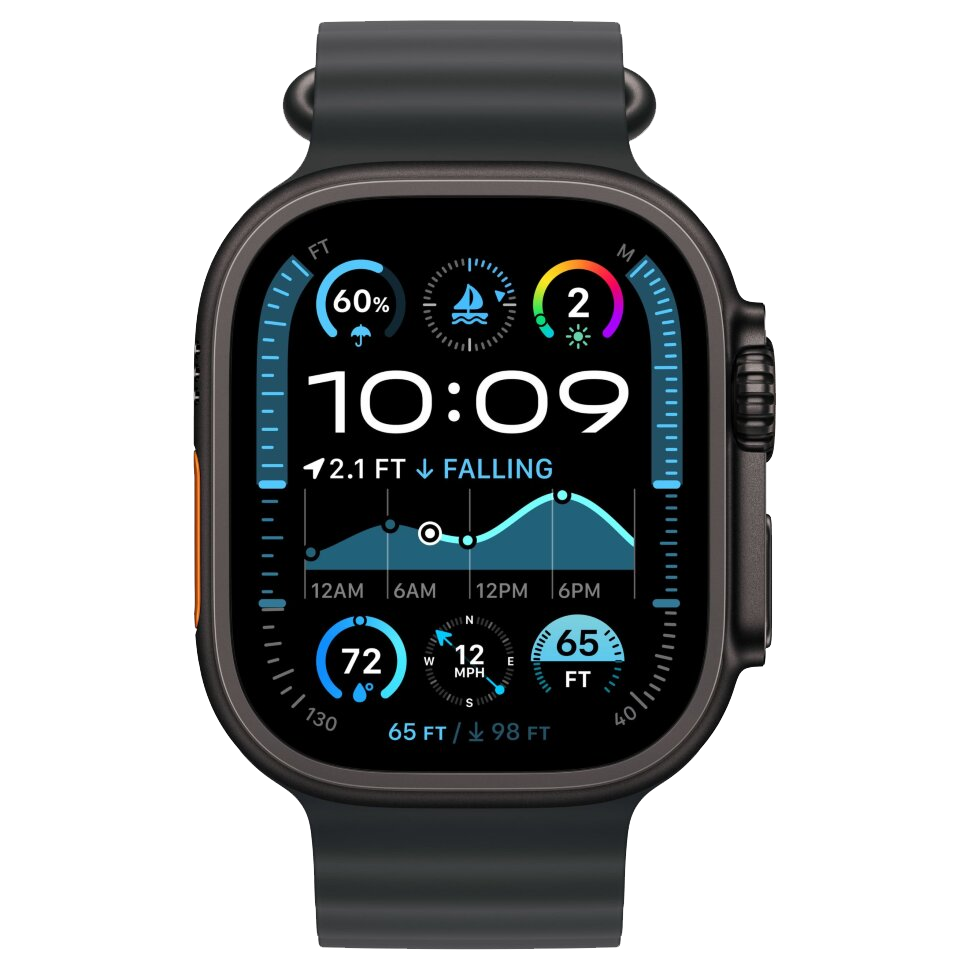 Часы Apple Watch Ultra 2, 49 мм, титан чёрного цвета, ремешок Ocean чёрного цвета (2024)