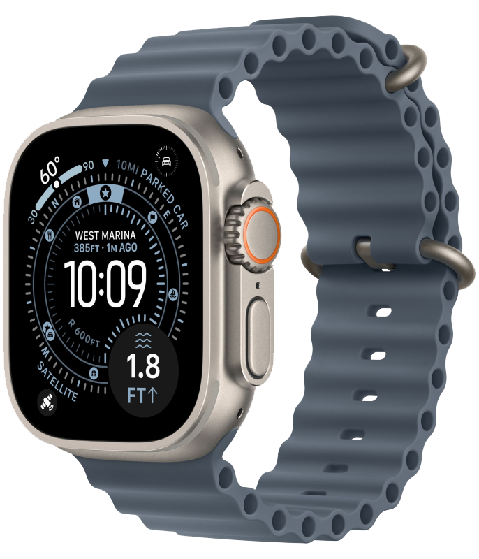 Часы Apple Watch Ultra 3, 49 мм, титан светлого цвета, ремешок Ocean цвета «якорный синий» (2025)