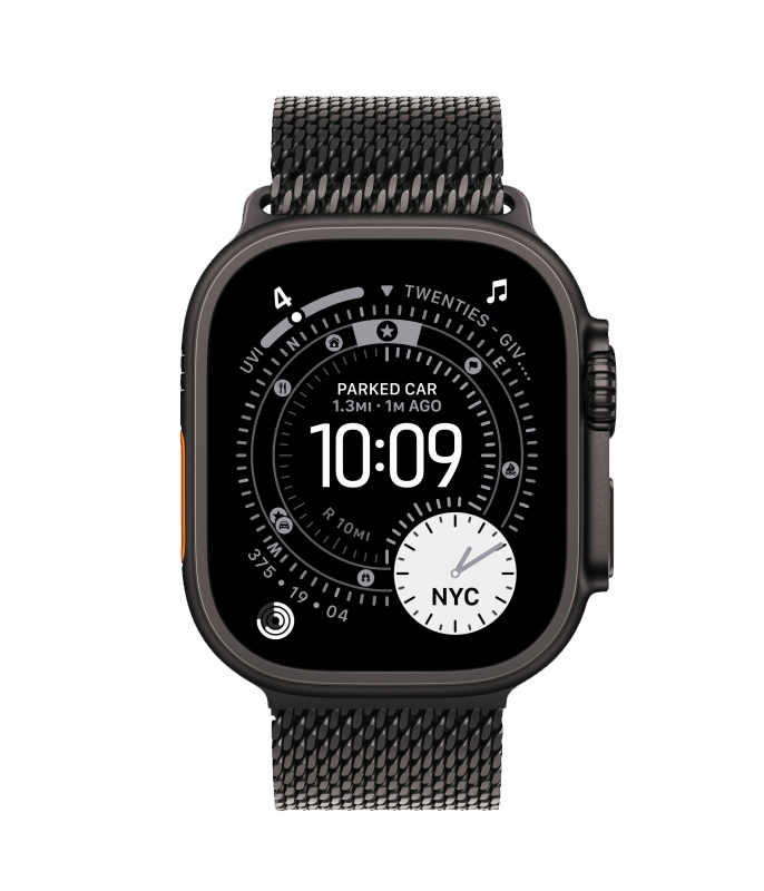 Часы Apple Watch Ultra 3, 49 мм, титан чёрного цвета, миланский сетчатый браслет (2025)