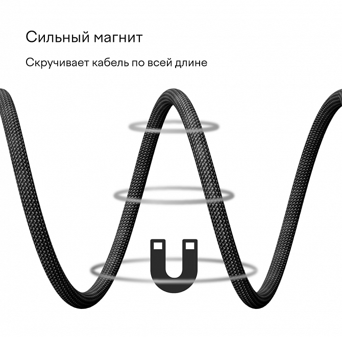 Магнитный кабель Magssory 60W USB-C, 1,2м, темно-серый, Темно-серый