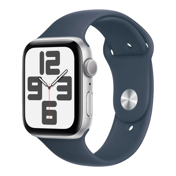 Часы Apple Watch SE, 44 мм, алюминий серебристого цвета, ремешок Sport Band цвета «деним» (2024)