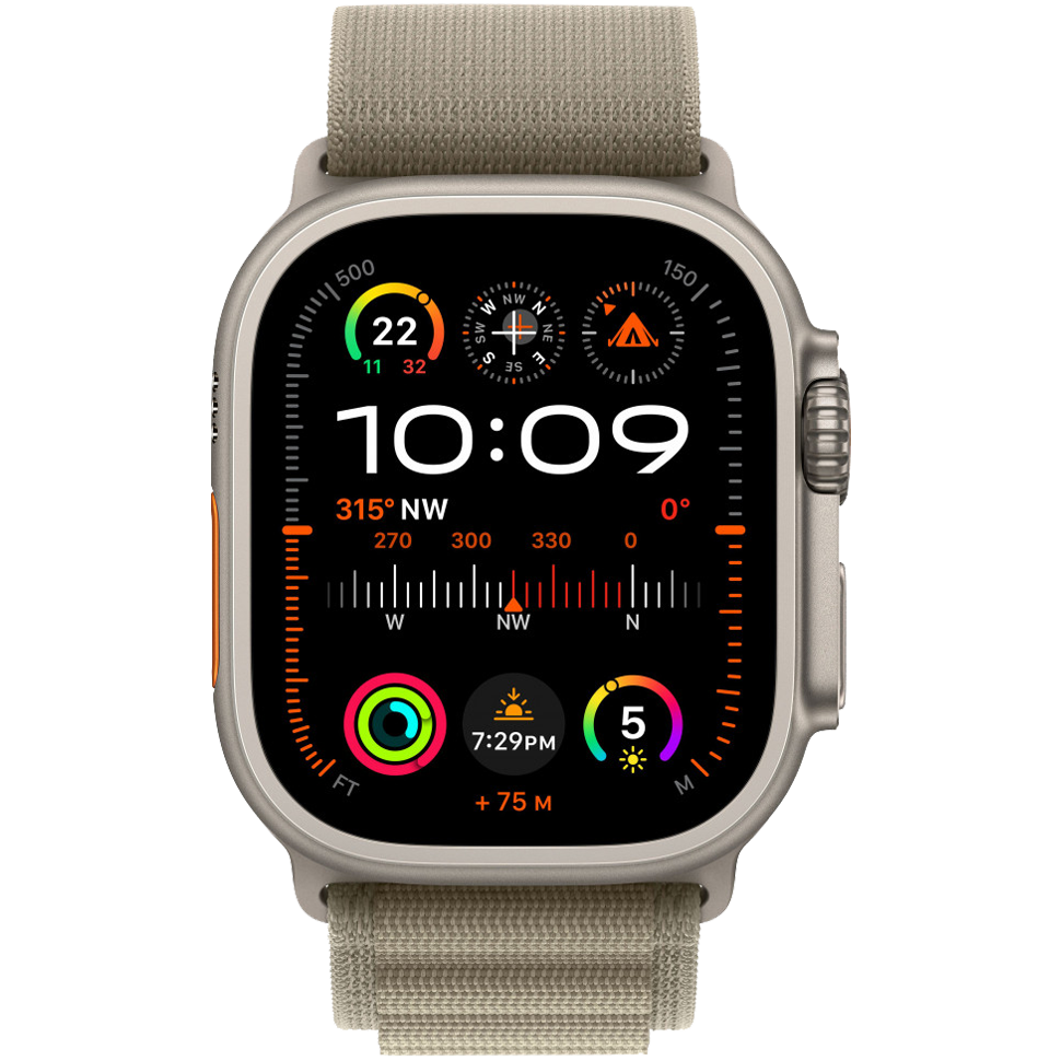 Часы Apple Watch Ultra 2, 49 мм, титан светлого цвета, ремешок Alpine оливкового цвета (2023)