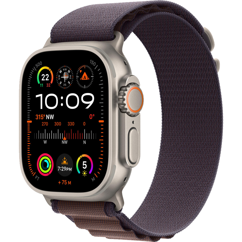 Часы Apple Watch Ultra 2, 49 мм, титан светлого цвета, ремешок Alpine цвета индиго (2023)