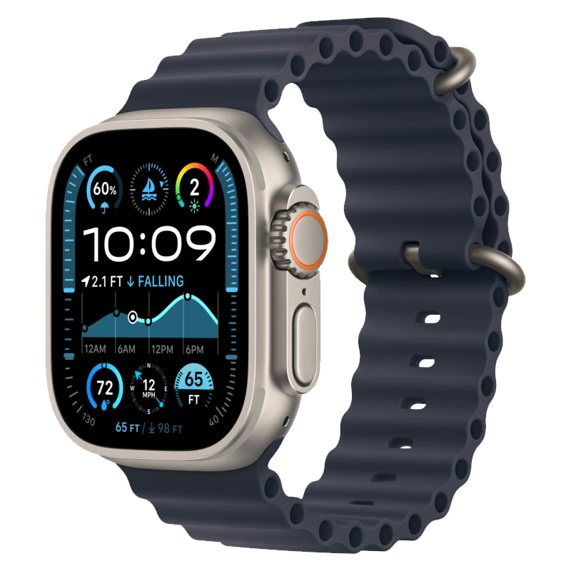 Часы Apple Watch Ultra 2, 49 мм, титан светлого цвета, ремешок Ocean тёмно-синего цвета (2024)