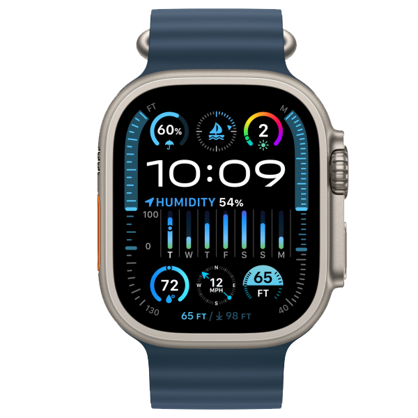 Часы Apple Watch Ultra 2 GPS + Cellular 49 мм, титановый корпус, ремешок Ocean Темно-синего цвета