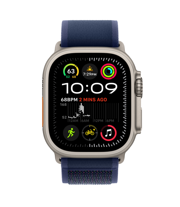 Часы Apple Watch Ultra 2, 49 мм, титан светлого цвета, ремешок Trail синего цвета (2024)