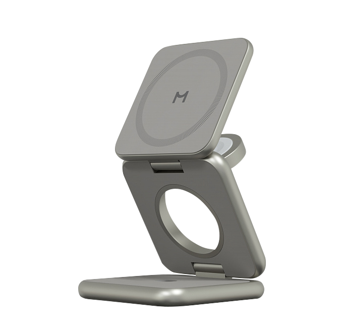 Складное беспроводное зарядное устройство Magssory Fold Pro 3 в 1, с магнитами, совместимое с Qi2, Титан