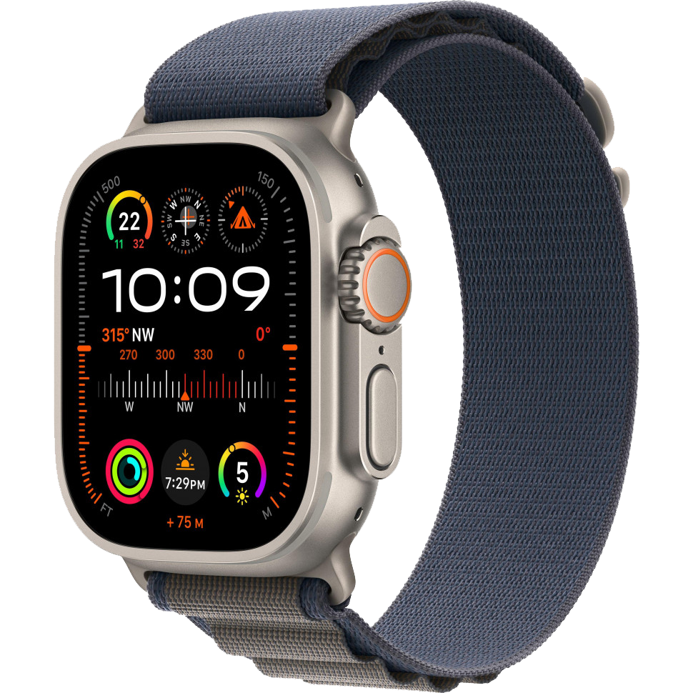 Часы Apple Watch Ultra 2, 49 мм, титан светлого цвета, ремешок Alpine синего цвета (2023)