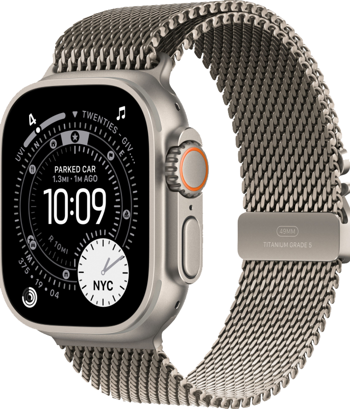 Часы Apple Watch Ultra 3, 49 мм, титан светлого цвета, миланский сетчатый браслет (2025)