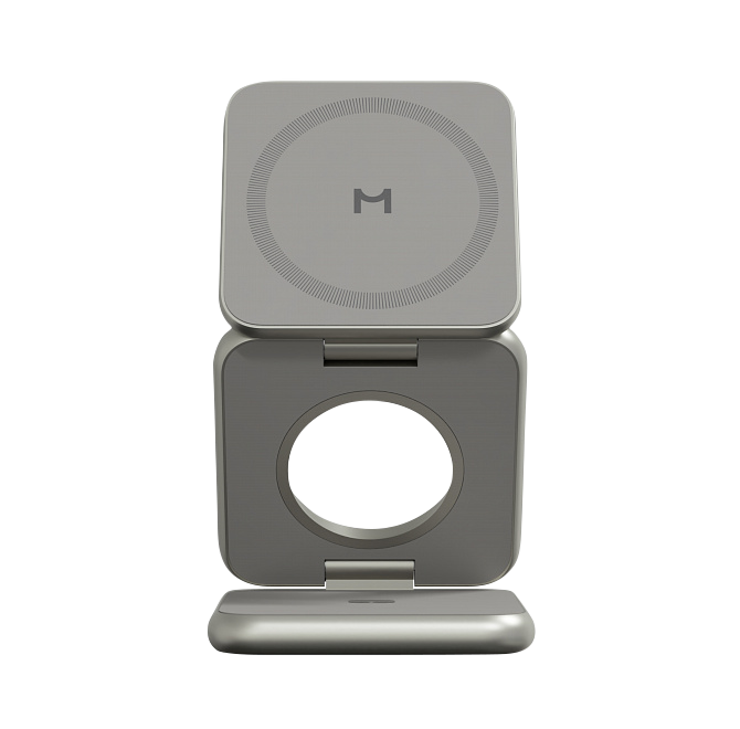 Складное беспроводное зарядное устройство Magssory Fold Pro 3 в 1, с магнитами, совместимое с Qi2, Титан