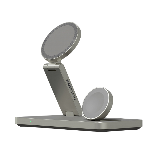 Складное беспроводное зарядное устройство 3 в 1 Magssory Yoga для Apple, с магнитами, с поддержкой Qi2, Титан