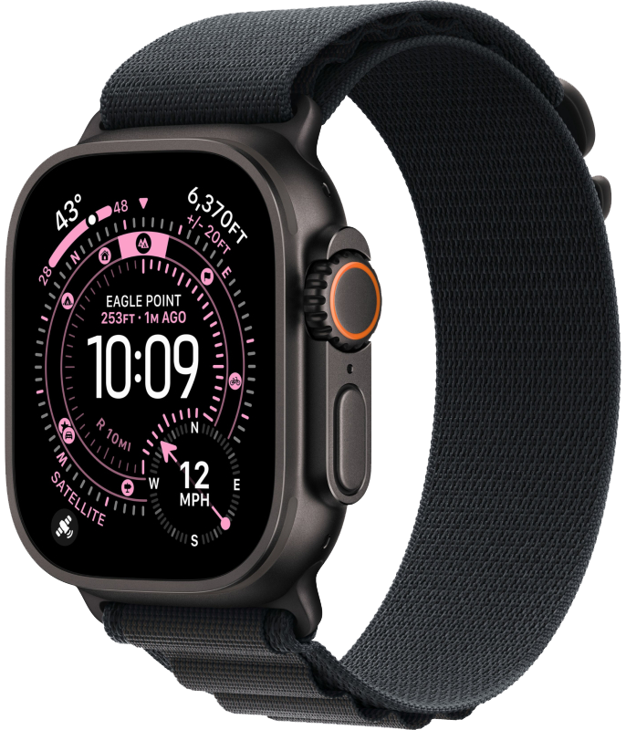 Часы Apple Watch Ultra 3, 49 мм, титан чёрного цвета, ремешок Alpine чёрного цвета (2025)