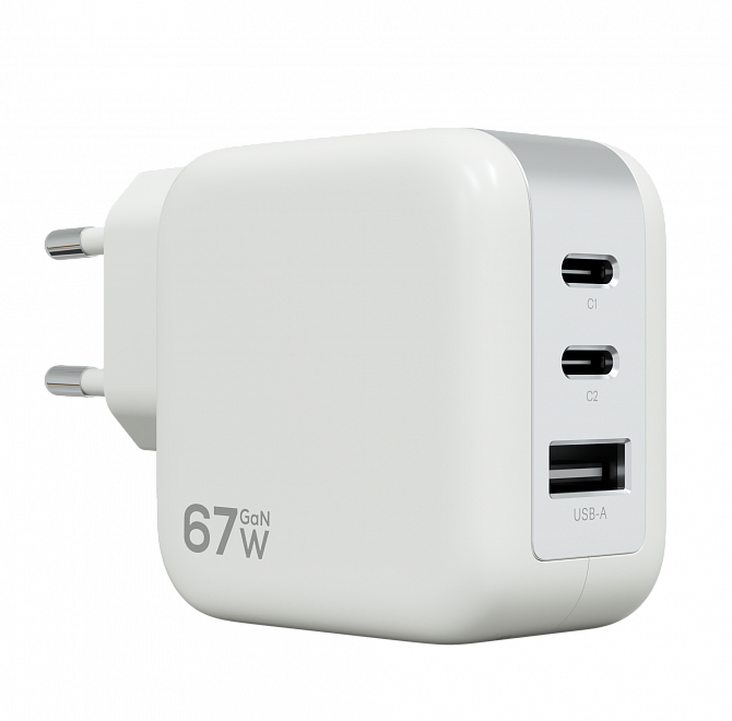 Cетевое зарядное устройство Magssory Pulse 67W GaN, с функцией быстрой зарядки, Белый