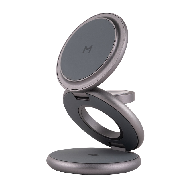 Складное беспроводное зарядное устройство Magssory Disc Signature Edition 3 в 1 для Apple, с магнитами, совместимое с MagSafe, полночь, Миднайт