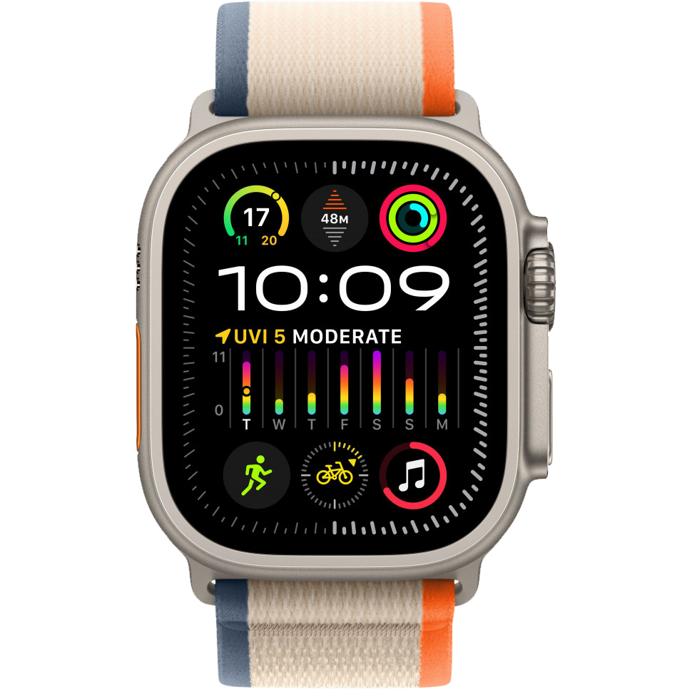 Часы Apple Watch Ultra 2, 49 мм, титан светлого цвета, ремешок Trail цвета «оранжевый/бежевый» (2023)
