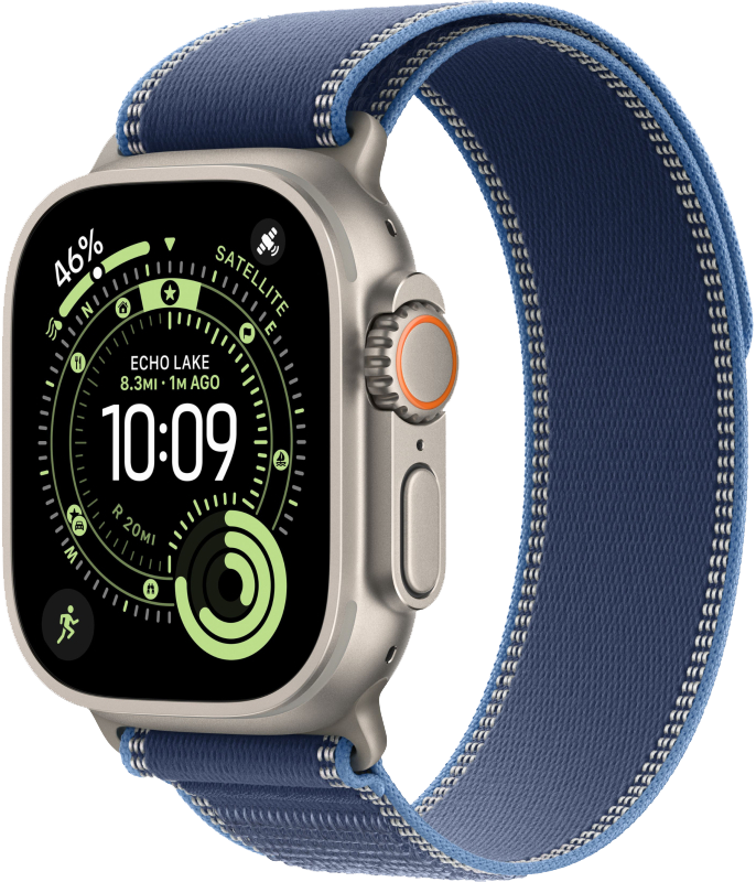 Часы Apple Watch Ultra 3, 49 мм, титан светлого цвета, ремешок Trail цвета «синий/ярко-синий» (2025)