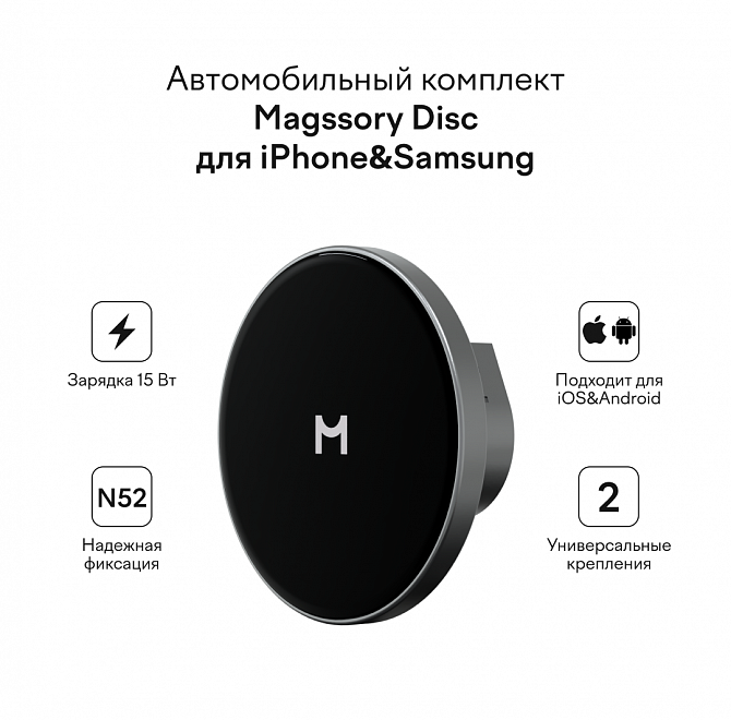 Автомобильный комплект Magssory Disc для Samsung и Apple, с магнитами, полночь, Миднайт