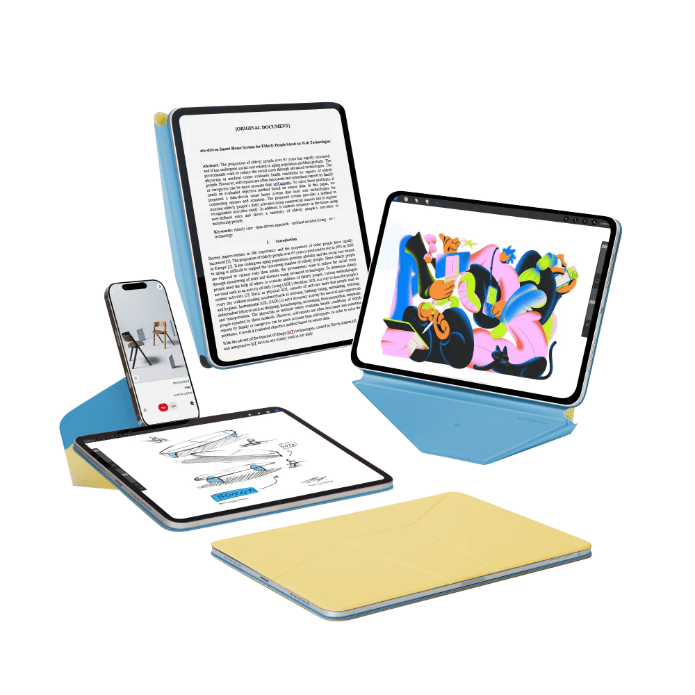 Чехол MOFT Dynamic Folio для планшета iPad Pro 11′′ (M4/M5) жёлтый с голубым