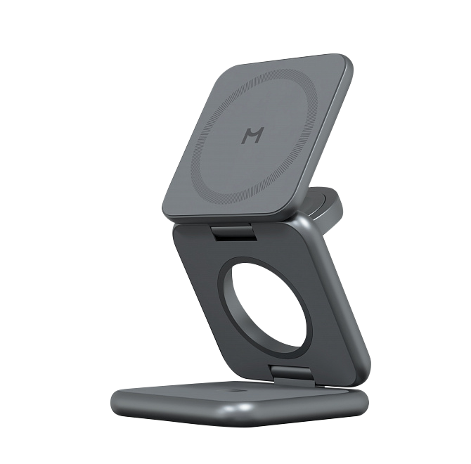 Складное беспроводное зарядное устройство Magssory Fold Pro 3 в 1, с магнитами, совместимое с Qi2, Миднайт