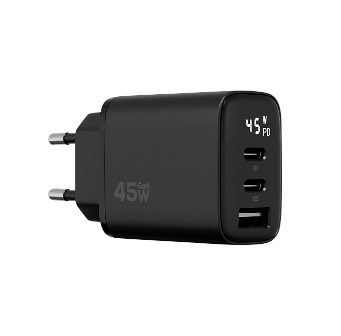 Cетевое зарядное устройство Magssory Digit 45W GaN, с дисплеем и функцией быстрой зарядки, Черный