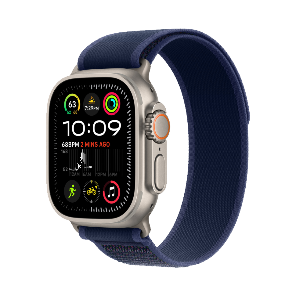 Часы Apple Watch Ultra 2, 49 мм, титан светлого цвета, ремешок Trail синего цвета (2024)