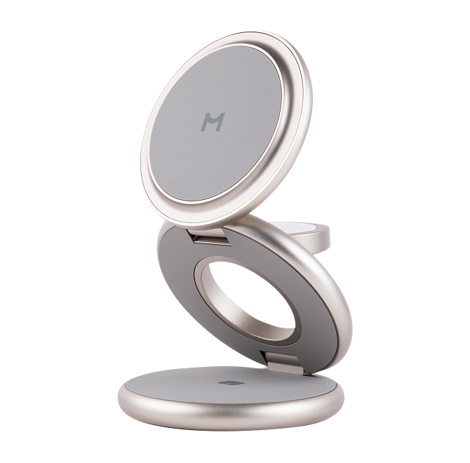 Складное беспроводное зарядное устройство Magssory Disc Signature Edition 3 в 1 для Apple, с магнитами, совместимое с MagSafe, титан, Титан