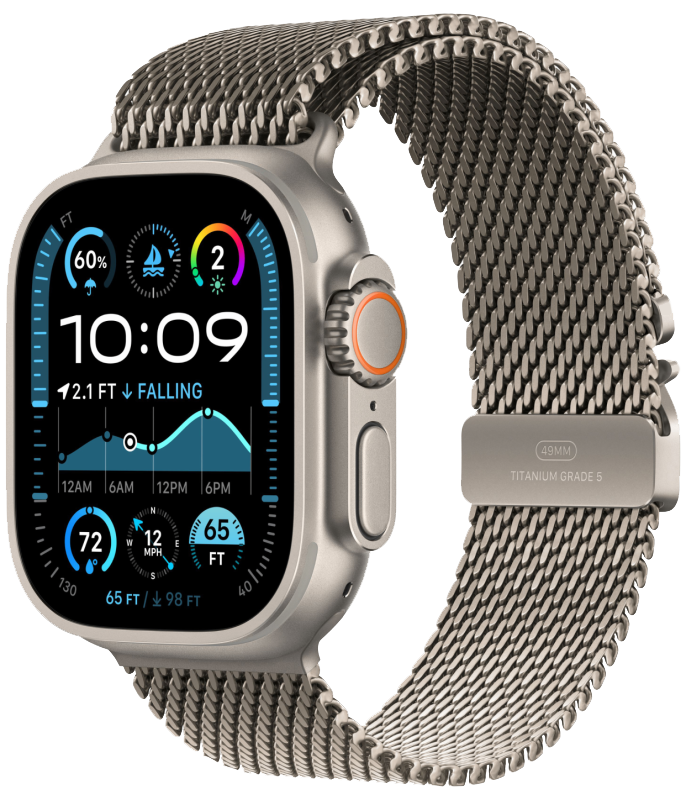 Часы Apple Watch Ultra 2, 49 мм, титан светлого цвета, миланский сетчатый браслет (2024)