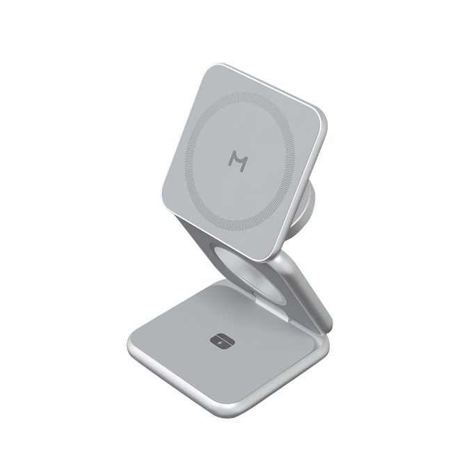 Складное беспроводное зарядное устройство Magssory Fold Pro 3 в 1, с магнитами, совместимое с Qi2, Серебро
