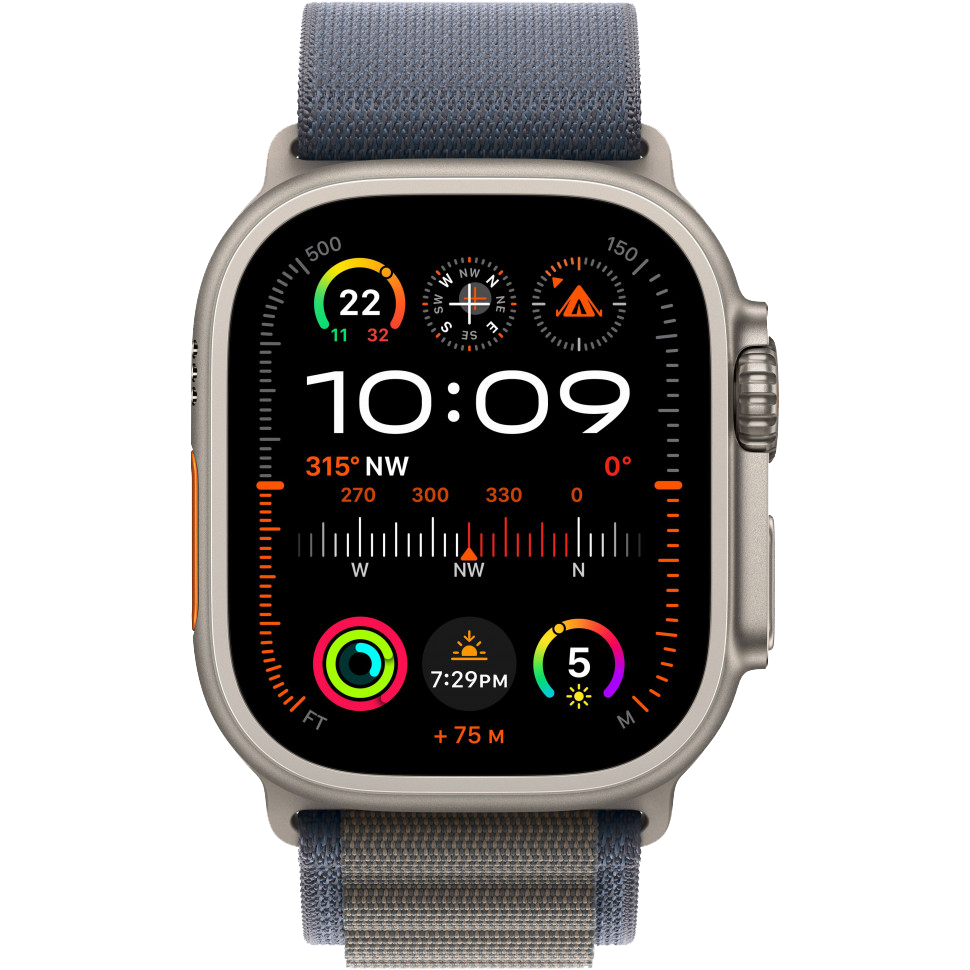 Часы Apple Watch Ultra 2, 49 мм, титан светлого цвета, ремешок Alpine синего цвета (2023)