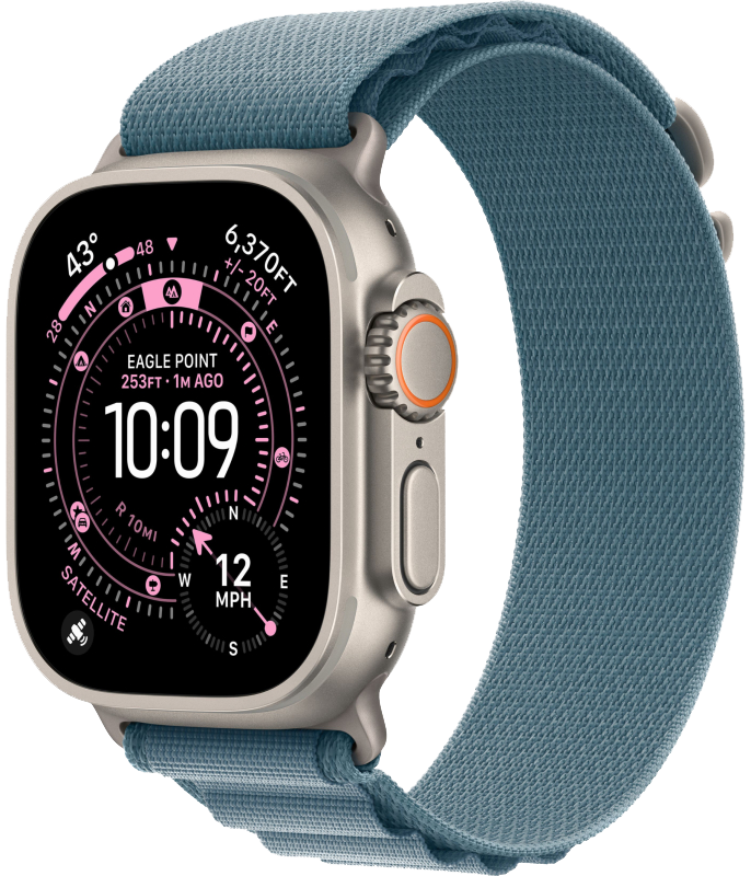 Часы Apple Watch Ultra 3, 49 мм, титан светлого цвета, ремешок Alpine голубого цвета (2025)