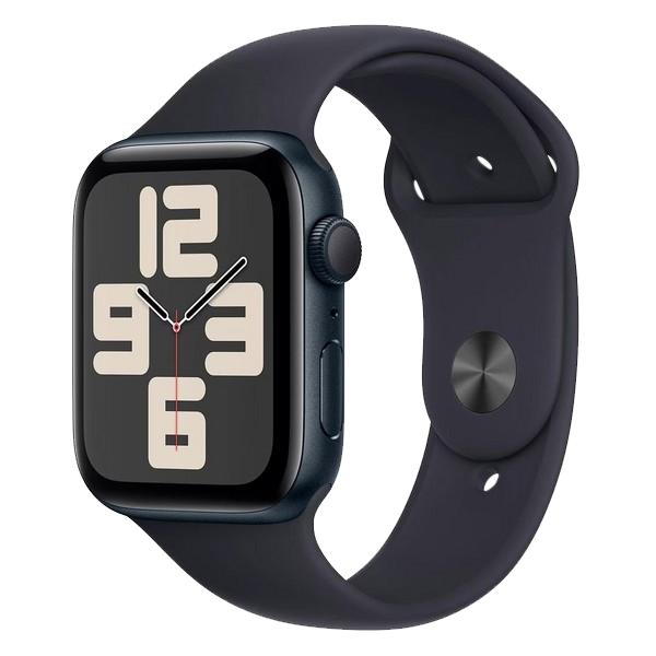 Часы Apple Watch SE, 44 мм, алюминий цвета «тёмная ночь», ремешок Sport Band цвета «тёмная ночь» (2024)