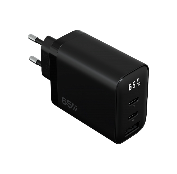 Сетевое зарядное устройство Magssory Digit 65W GaN, с дисплеем и функцией быстрой зарядки, Черный