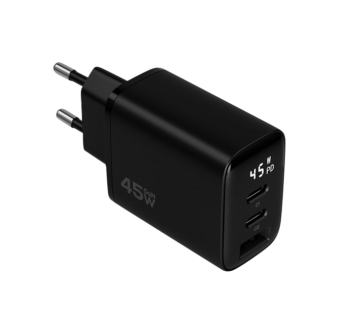 Cетевое зарядное устройство Magssory Digit 45W GaN, с дисплеем и функцией быстрой зарядки, Черный