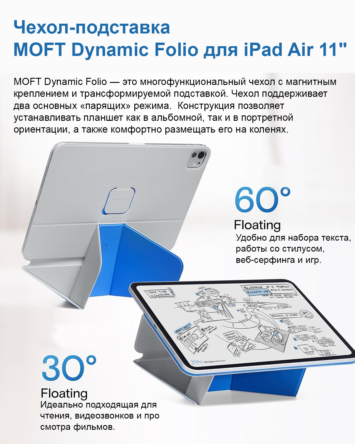 Чехол MOFT Dynamic Folio для планшета iPad Pro 11′′ (M4/M5) жёлтый с голубым