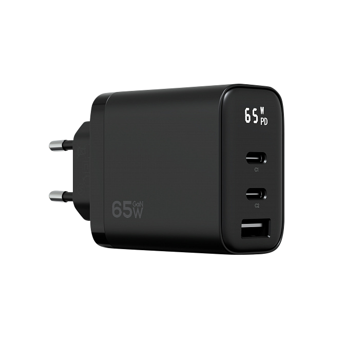 Сетевое зарядное устройство Magssory Digit 65W GaN, с дисплеем и функцией быстрой зарядки, Черный