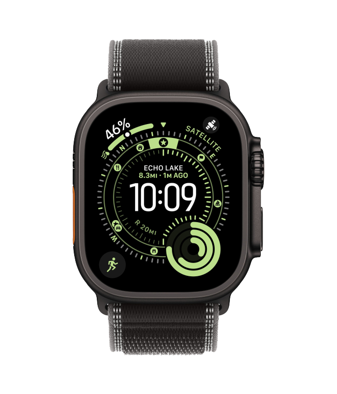 Часы Apple Watch Ultra 3, 49 мм, титан чёрного цвета, ремешок Trail цвета «чёрный/угольно-чёрный» (2025)