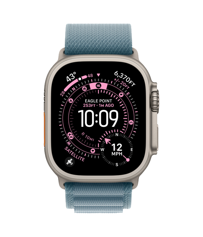 Часы Apple Watch Ultra 3, 49 мм, титан светлого цвета, ремешок Alpine голубого цвета (2025)