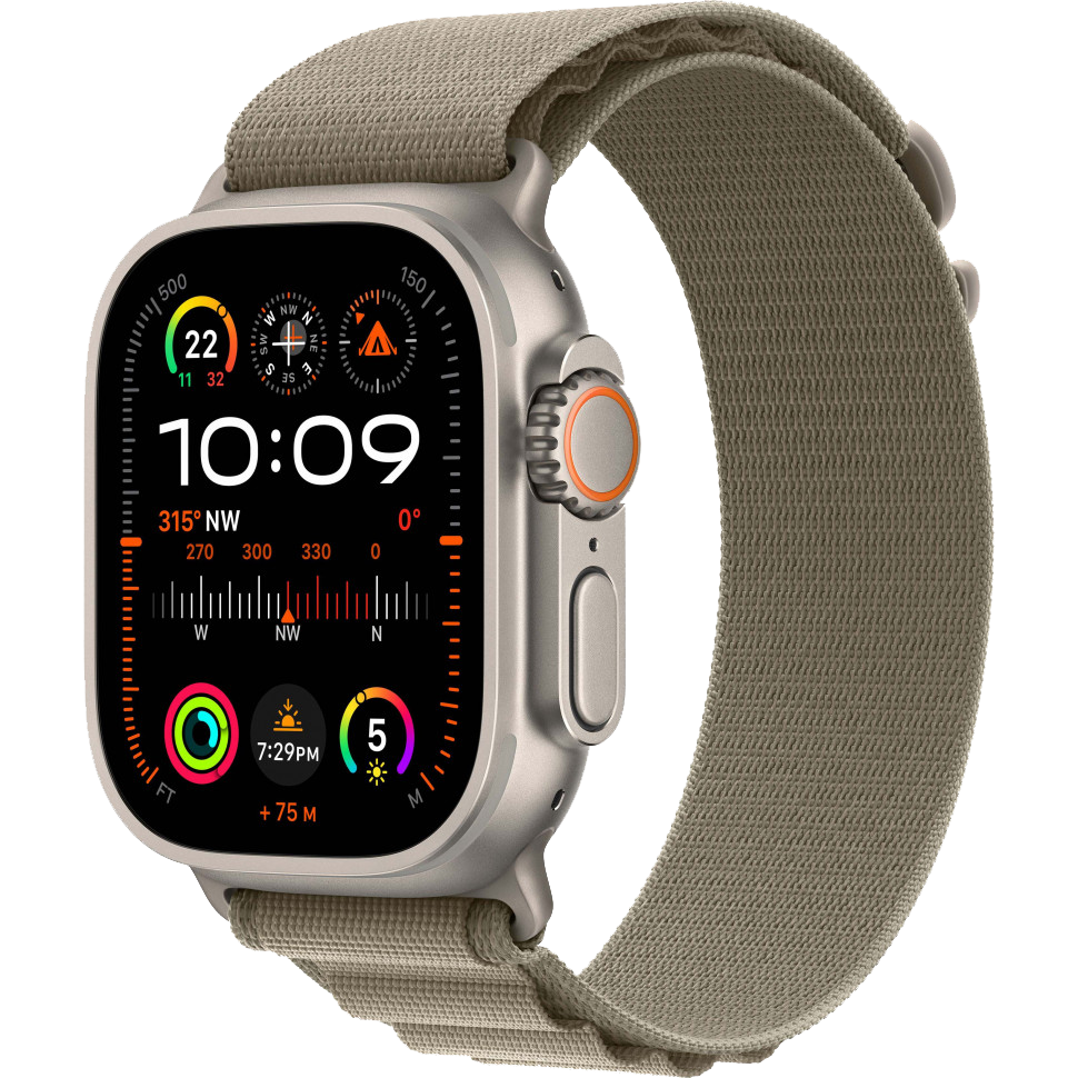 Часы Apple Watch Ultra 2, 49 мм, титан светлого цвета, ремешок Alpine оливкового цвета (2023)