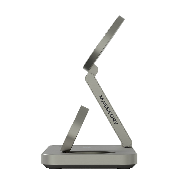 Складное беспроводное зарядное устройство 3 в 1 Magssory Yoga для Samsung, с магнитами, с поддержкой Qi2, Титан