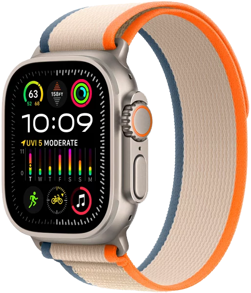 Часы Apple Watch Ultra 2 GPS + Cellular 49 мм, титановый корпус, ремешок Trail цвета Оранжевый/Бежевый,размер S/M