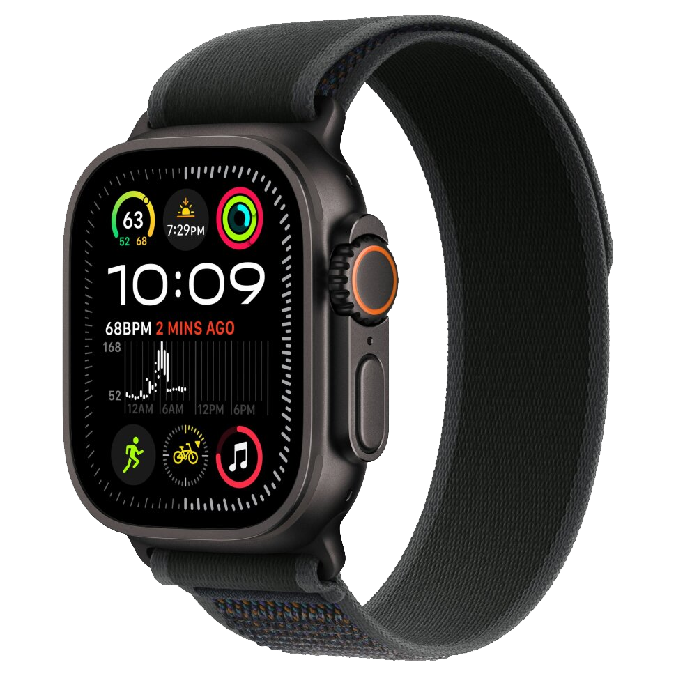 Часы Apple Watch Ultra 2, 49 мм, титан чёрного цвета, ремешок Trail чёрного цвета (2024)